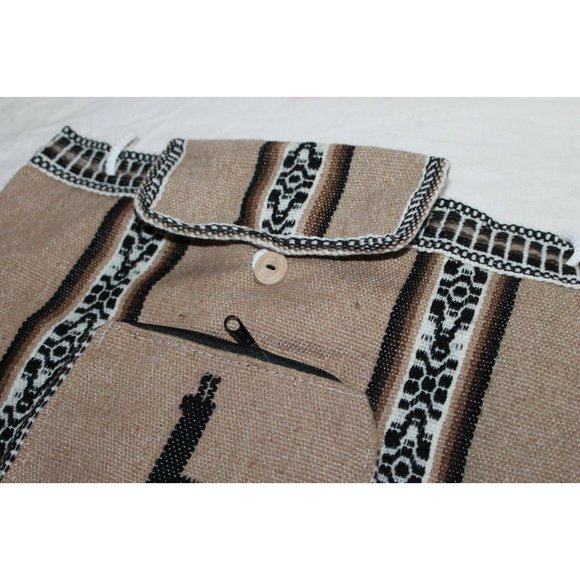 Peruvian Woven Backpack Native Inca Llama Light Brown/Tan Drawstring - Picture 3 of 4